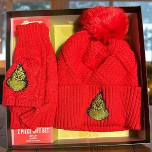 Red Grinch Winter Hat and Gloves Set